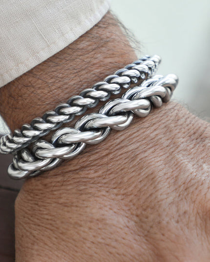 Heavy Power 925 Sterling Silver Twisted Cuff Bracelet – Small 7mm (46g) & Big 12mm (94g), Unisex, Made in Thailand