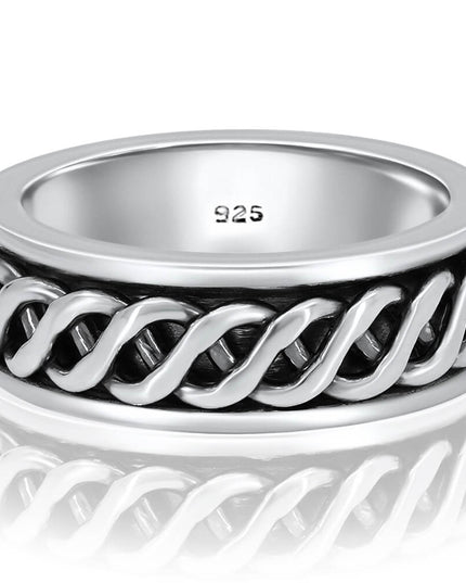 Silver Frequency 925 Sterling Silver Spinner Ring – 8mm Wide Meditation Band, Sizes 7.5–16, Made in Thailand