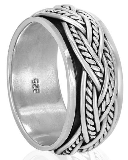 Spinner Plait Ring – High-Quality 925 Sterling Silver Spinner/Worry Ring, 10mm Wide, Sizes 7-15