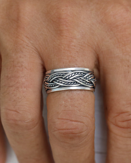 Spinner Plait Ring – High-Quality 925 Sterling Silver Spinner/Worry Ring, 10mm Wide, Sizes 7-15