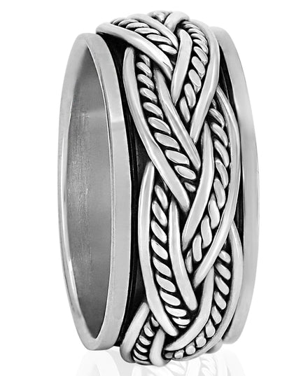 Spinner Plait Ring – High-Quality 925 Sterling Silver Spinner/Worry Ring, 10mm Wide, Sizes 7-15