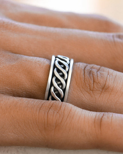 Silver Frequency 925 Sterling Silver Spinner Ring – 8mm Wide Meditation Band, Sizes 7.5–16, Made in Thailand