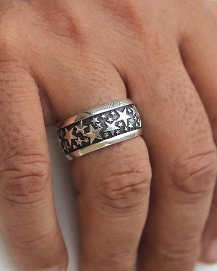 Star Way 925 Sterling Silver Ring – 11.5mm Wide Band, Sizes 8–14, Made in Thailand