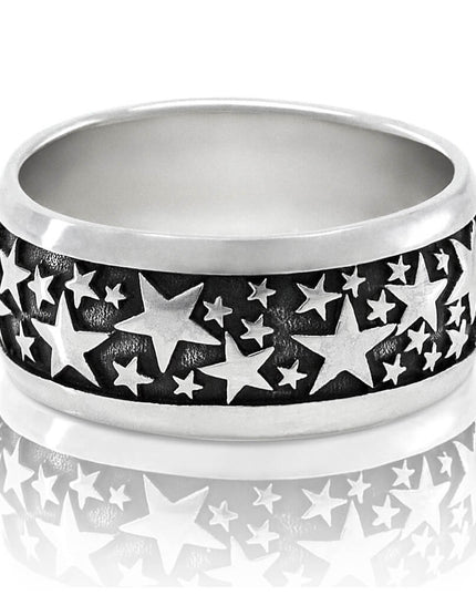 Star Way 925 Sterling Silver Ring – 11.5mm Wide Band, Sizes 8–14, Made in Thailand