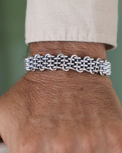 Silver Wire 925 Sterling Silver Men’s Cuff Bracelet – 12mm Wide, 42g, Adjustable Fit, Made in Thailand