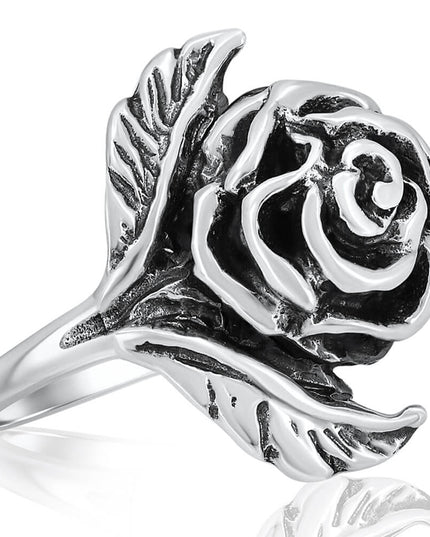 Rose Ring – 925 Sterling Silver 3D Floral Ring for Women, Elegant Adjustable Band Jewelry