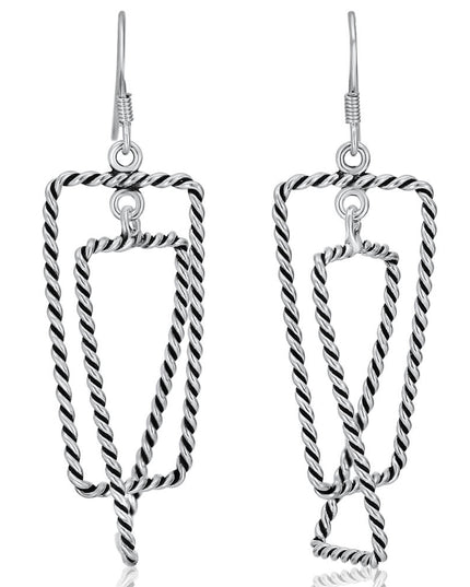 Double Rectangle 925 Sterling Silver Women’s Dangle Earrings – 13x53mm, French Hook, 5g Pair