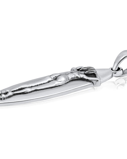 Surfer Girl Pendant – 925 Sterling Silver, Surf Silhouette, 11x41mm, Lightweight 6g, Gift Included