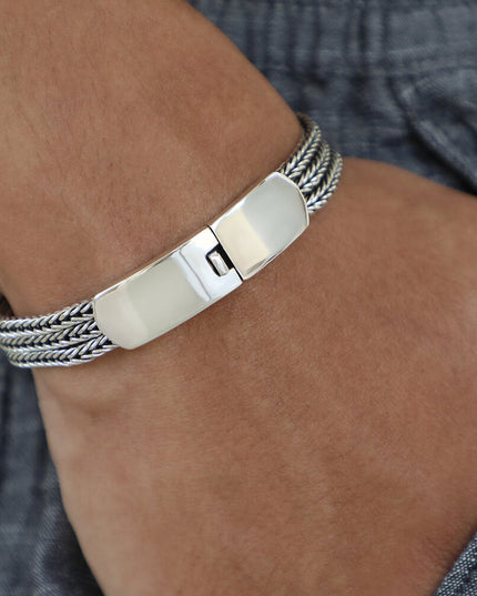 The Trinity 925 Sterling Silver Braided Bracelet – 9mm Wide, 27–44g, Unisex, Made in Thailand