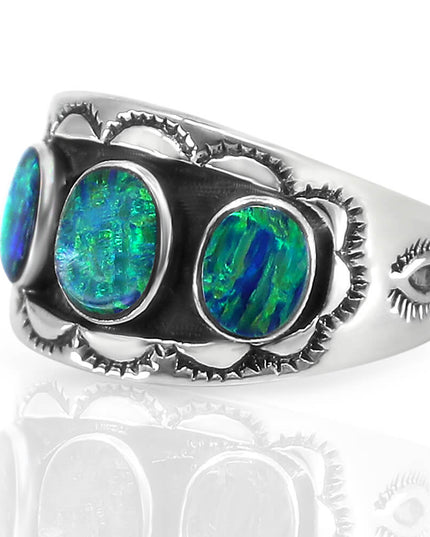 Three Blue Opal Ring – Sterling Silver Women’s Handmade Gemstone Jewelry