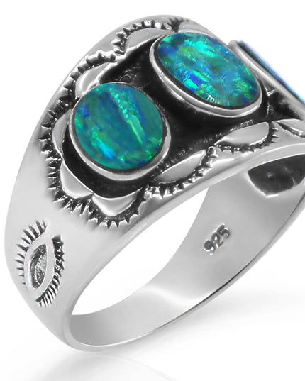 Three Blue Opal Ring – Sterling Silver Women’s Handmade Gemstone Jewelry