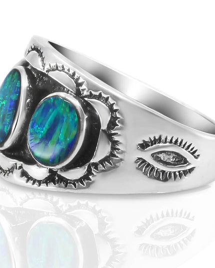 Three Blue Opal Ring – Sterling Silver Women’s Handmade Gemstone Jewelry