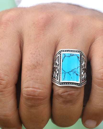 Malachite or Turquoise 925 Sterling Silver Ring – 20x13mm Stone, Sizes 8–15, Made in Thailand