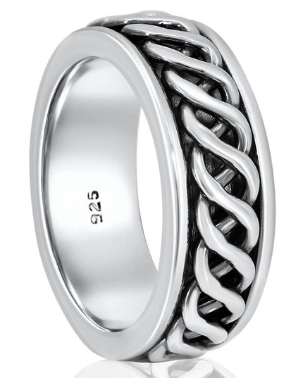 Silver Frequency 925 Sterling Silver Spinner Ring – 8mm Wide Meditation Band, Sizes 7.5–16, Made in Thailand