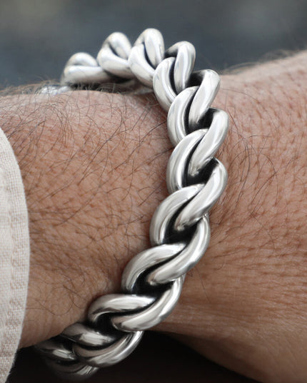 Heavy Power 925 Sterling Silver Twisted Cuff Bracelet – Small 7mm (46g) & Big 12mm (94g), Unisex, Made in Thailand