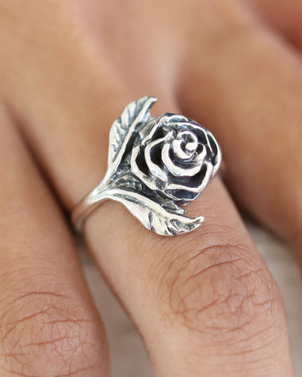 Rose Ring – 925 Sterling Silver 3D Floral Ring for Women, Elegant Adjustable Band Jewelry