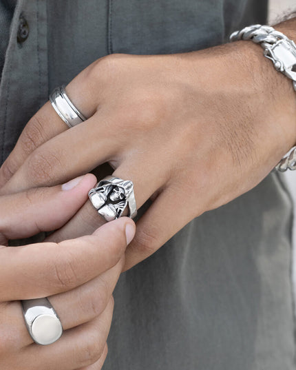 Boxing Gloves Skull Ring – 925 Sterling Silver Biker Jewelry for Men