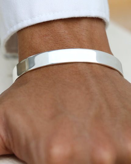 Classic Charm Sterling Silver Cuff Bracelet – Solid 925, Unisex Adjustable (9mm, 27g)