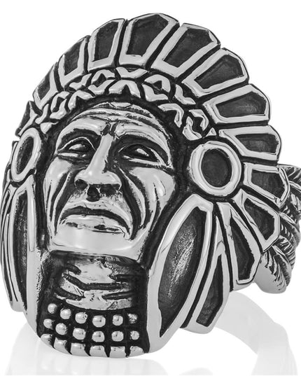 Sterling Silver Apache Indian Chief Ring – Solid 925 Native American Jewelry (33mm, 23–26g)