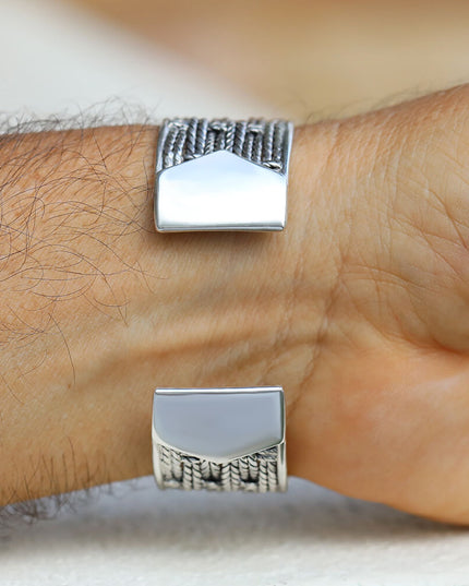 Basket Weave Sterling Silver Cuff Bracelet – Solid 925, Unisex 22mm Wide (38g)