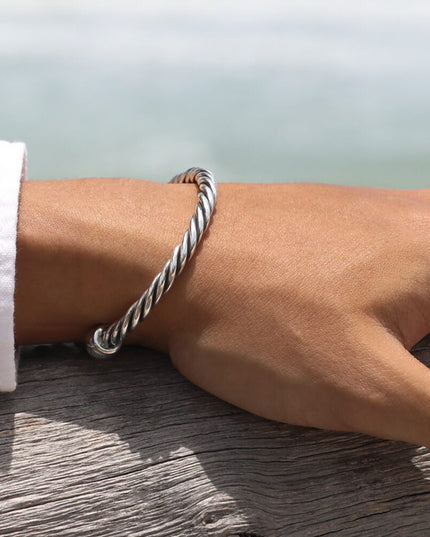 Winding Bangle – 925 Sterling Silver Cuff Bracelet, Unisex, Adjustable M–XL, 5–10” Wrist, High-Quality Gift Included