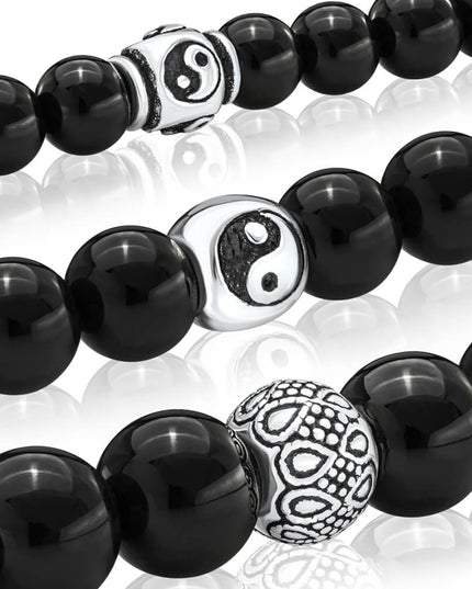 Onyx Beads Bracelet – Elegant Unisex 925 Sterling Silver Beaded Jewelry, 6/8/10MM, Gemstone Bracelet for Men & Women