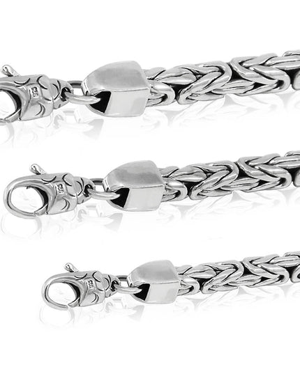 Woven Rope 925 Sterling Silver Byzantine Chain Necklace – 3mm, 4mm & 5mm Thickness, Lobster Clasp, Lengths 18–30", Made in Thailand