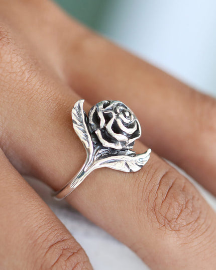 Rose Ring – 925 Sterling Silver 3D Floral Ring for Women, Elegant Adjustable Band Jewelry