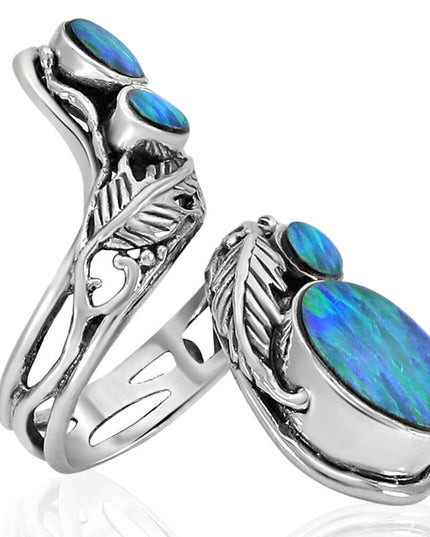Blue Opal Women’s Ring – Sterling Silver Adjustable Handmade Design