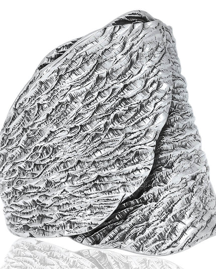 Leaf Embrace Ring – Wide Wrapped Leaf Design in 925 Sterling Silver, Adjustable Women’s Statement Ring