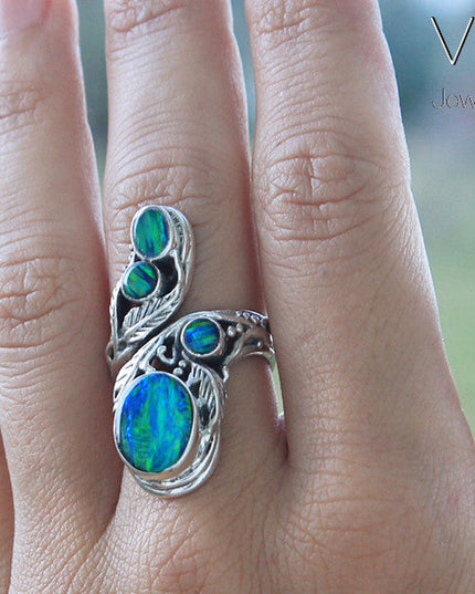 Blue Opal Women’s Ring – Sterling Silver Adjustable Handmade Design
