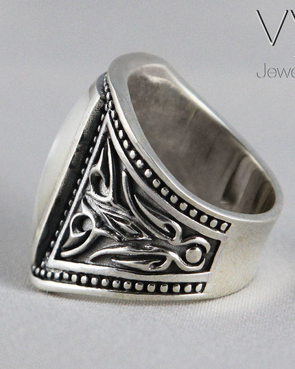 Onyx or Shell 925 Sterling Silver Signet Ring – Black Onyx or White Shell, 20x13mm Stone, Sizes 8–15, Made in Thailand