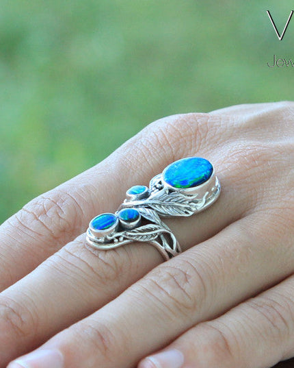 Blue Opal Women’s Ring – Sterling Silver Adjustable Handmade Design