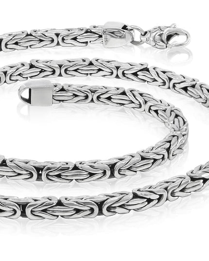 Woven Rope 925 Sterling Silver Byzantine Chain Necklace – 3mm, 4mm & 5mm Thickness, Lobster Clasp, Lengths 18–30", Made in Thailand