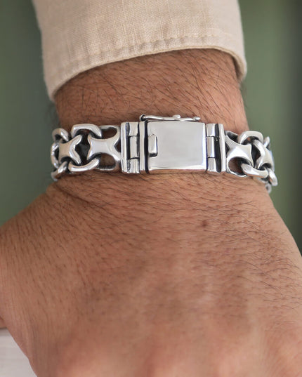 X Biker 925 Sterling Silver Heavy Bracelet – Thick 15mm / 20mm Wide, Double-Lock, Sizes 7–11, Made in Thailand