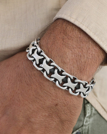 X Biker 925 Sterling Silver Heavy Bracelet – Thick 15mm / 20mm Wide, Double-Lock, Sizes 7–11, Made in Thailand