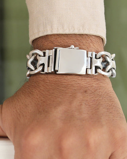 X Biker 925 Sterling Silver Heavy Bracelet – Thick 15mm / 20mm Wide, Double-Lock, Sizes 7–11, Made in Thailand