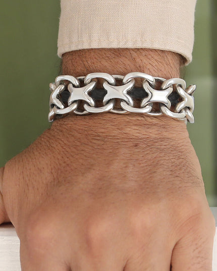 X Biker 925 Sterling Silver Heavy Bracelet – Thick 15mm / 20mm Wide, Double-Lock, Sizes 7–11, Made in Thailand