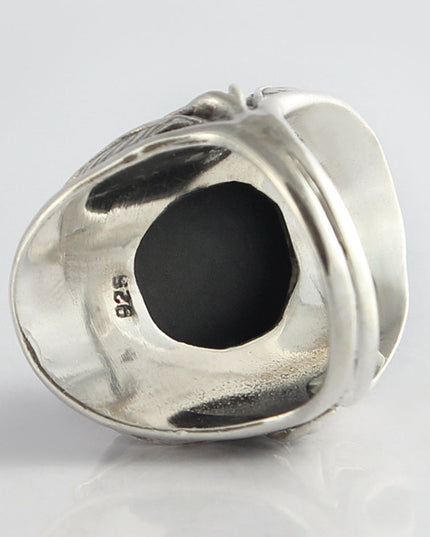 Onyx Ball Ring – Solid 925 Sterling Silver with Large Faceted Onyx Stone
