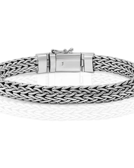 Silver Lightning 925 Sterling Silver Woven Bracelet – 9mm Wide, Double-Lock, Sizes 7.5–10.5, Made in Thailand