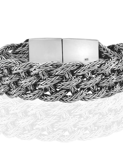 Victorian Flowers 925 Sterling Silver Braided Bracelet – 17mm Wide, Sizes 7–10.5, Made in Thailand