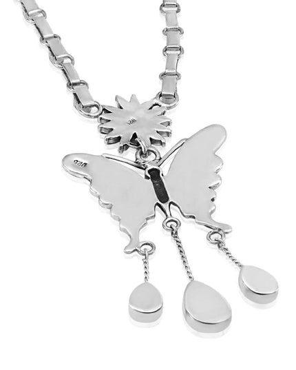 Butterfly Chain Necklace – Solid 925 Sterling Silver with Genuine Blue Opal Stones