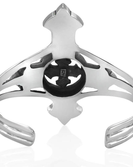 Gemstone Cross Cuff Bracelet – Sterling Silver with Opal, Coral & Turquoise Stones