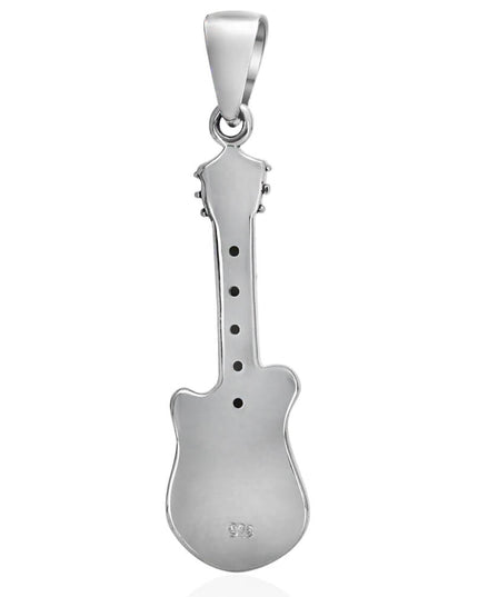 Electric Guitar Pendant – 925 Sterling Silver with Black Cubic Zirconia