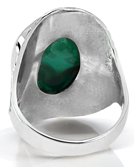 Malachite 925 Sterling Silver Handmade Ring – Green Stone, 34mm Length, Sizes 9–14, Made in Thailand