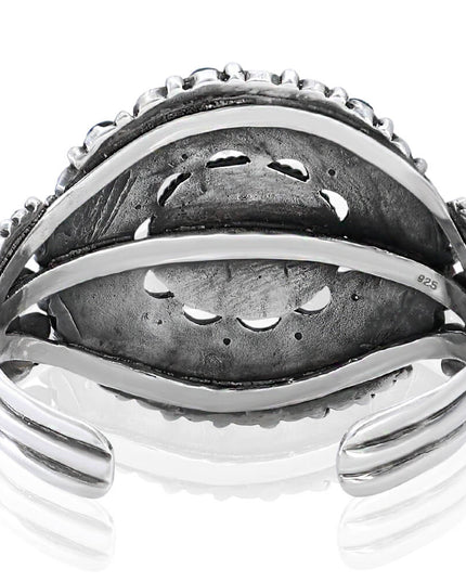 Mandala Cuff Bracelet – Sterling Silver with Genuine Blue Opal Stones