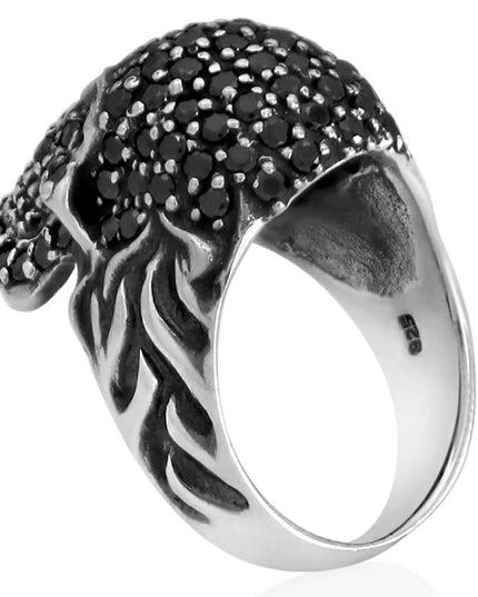 Black Skull Ring – Solid 925 Sterling Silver with 98 Black Cubic Zirconia