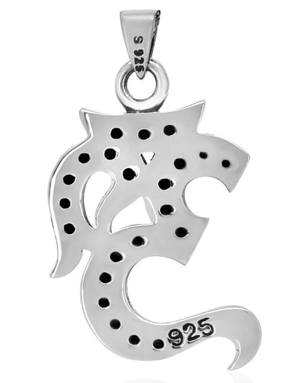 Sacred Om 925 Sterling Silver Pendant with Black Cubic Zirconia – 36mm x 23mm, 8g, Made in Thailand