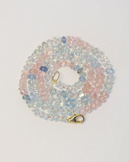 Aquamarine Rose Quartz Candy Necklace – Hand-Knotted Beaded Necklace with 14K Gold Clasp