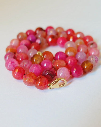 Beaded Red Agate Necklace – 18" Hand-Knotted with 14K Gold-Filled Clasp